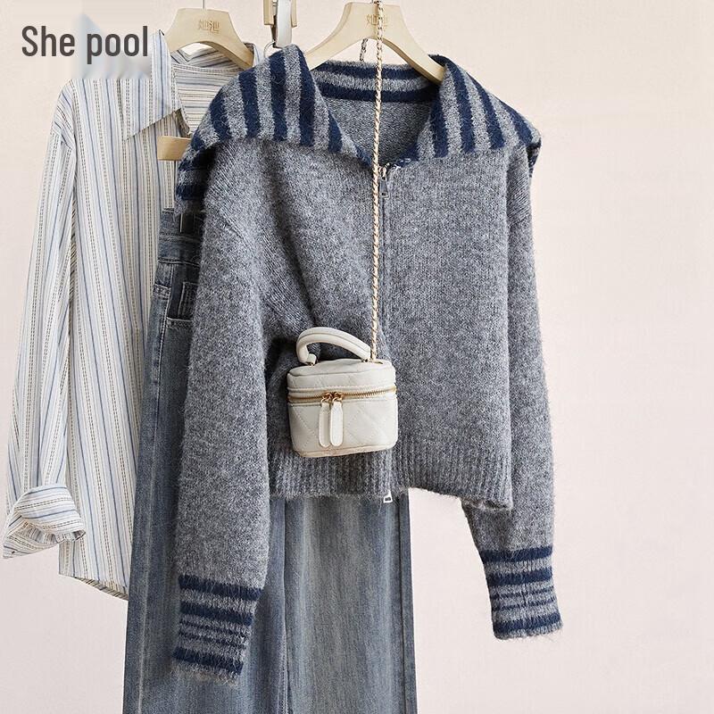 

Women s Wool Blend Stripe Knit Cardigan One Size