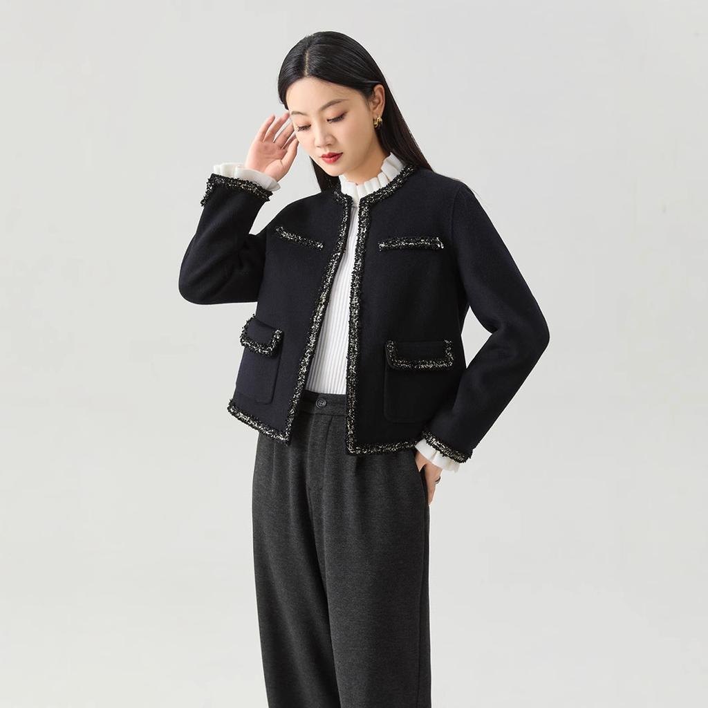 Wool Cashmere Woven Belt Temperament Double-sided Nylon Coat Temperament Jacket Thin Commuting Style