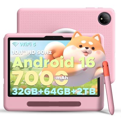 POCKAM P10 Çocuk Çocuk Tableti, 32GB + 64GB, 90Hz Android 16 Gemini Yapay Zeka ile, 10.1 inç, 7000mAh, 5G WIFI, Stylus Kalemli Tablet, Silikon Kılıf