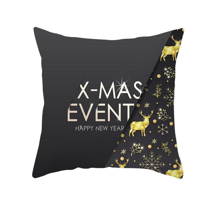 18" Merry Christmas Cushion Cover Home Decor Xmas Throw Pillow Case Gold Black