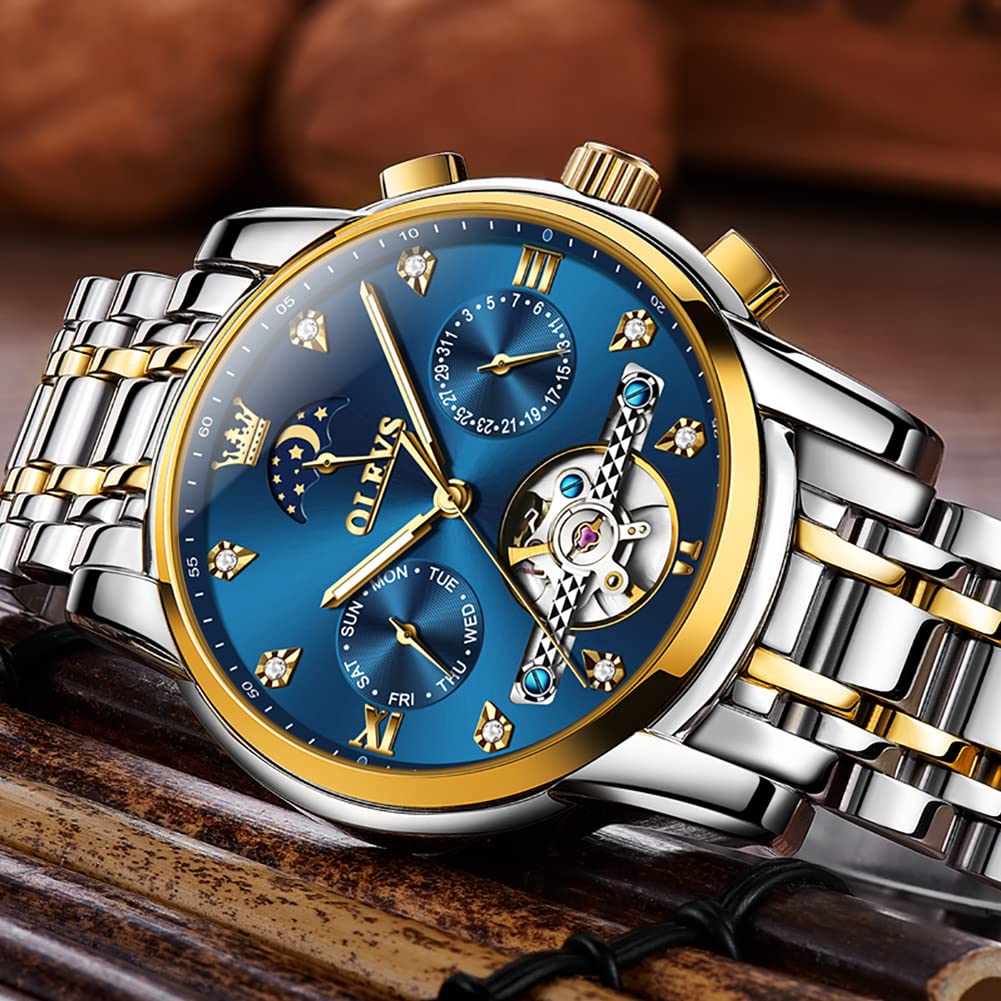 OLEVS Automatic Stylish Mechanical Day Popular Business Watch for Luminous Cool Date Skeleton Job Hunting Men's Watch, Wristwatch, Father's Gift, Men,