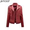 BITCED Spring/Autumn Short-Length Leather Jacket for Women Slim-Fit Collared Biker Jacket with Diagonal Zipper