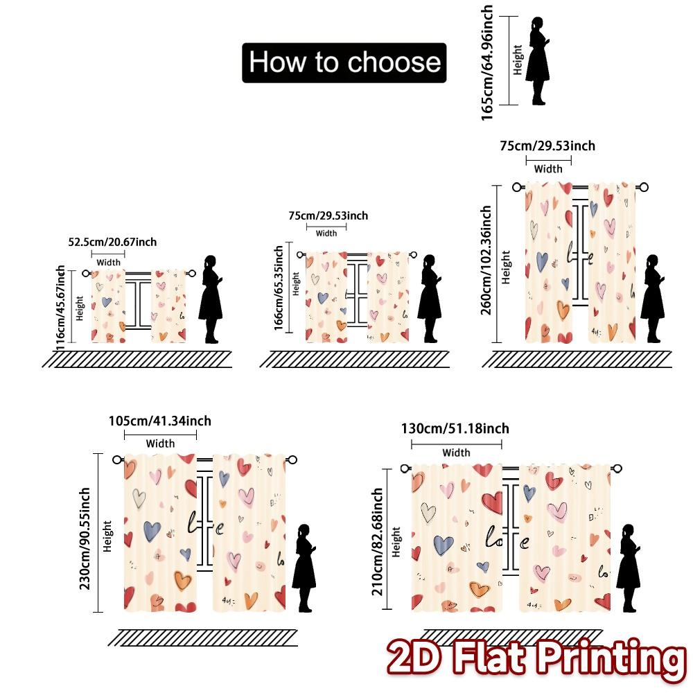 2D Flat Printing  JIT 2pcs   Curtains (Without Rod) Heartfelt Curtains Popular Curtains&Drapes Yarn Curtains Art Deco Festive