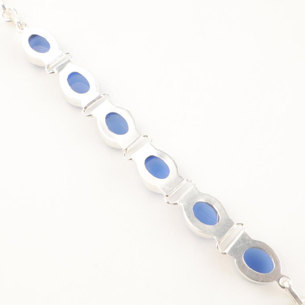 Dark Blue Cat's Eye Gemstone 925 Sterling Silver Jewelry Handcrafted Bracelet 8" RB-4-26