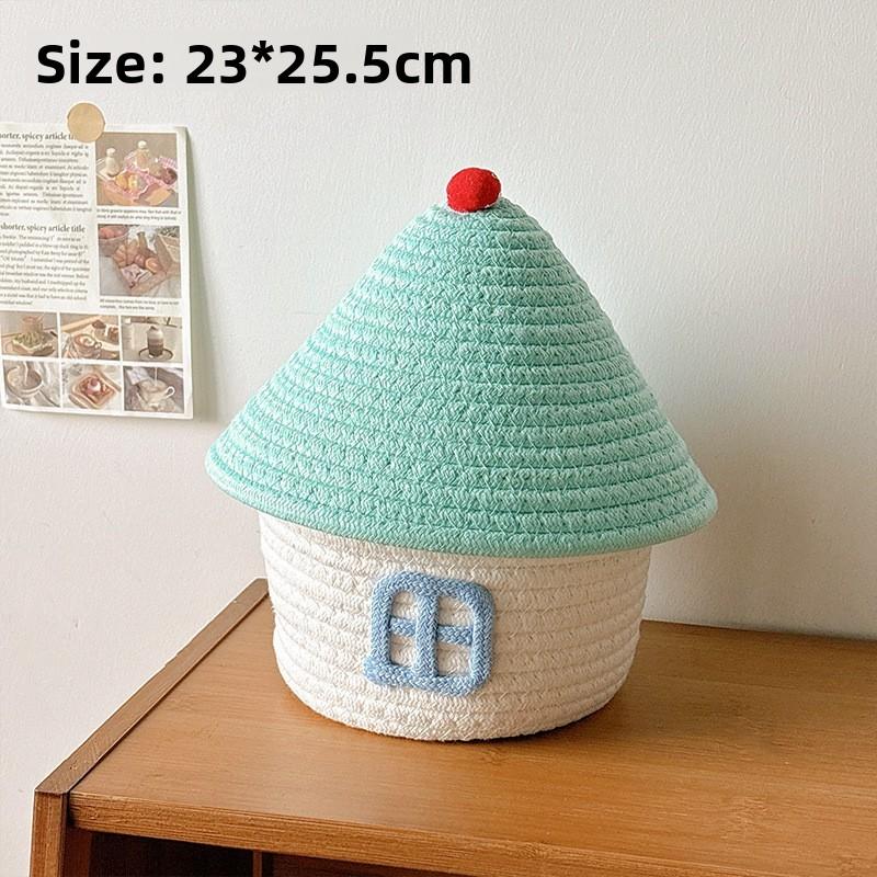 Cute Little House Woven Storage Bin With Cover For Home Bedroom And Kids Room