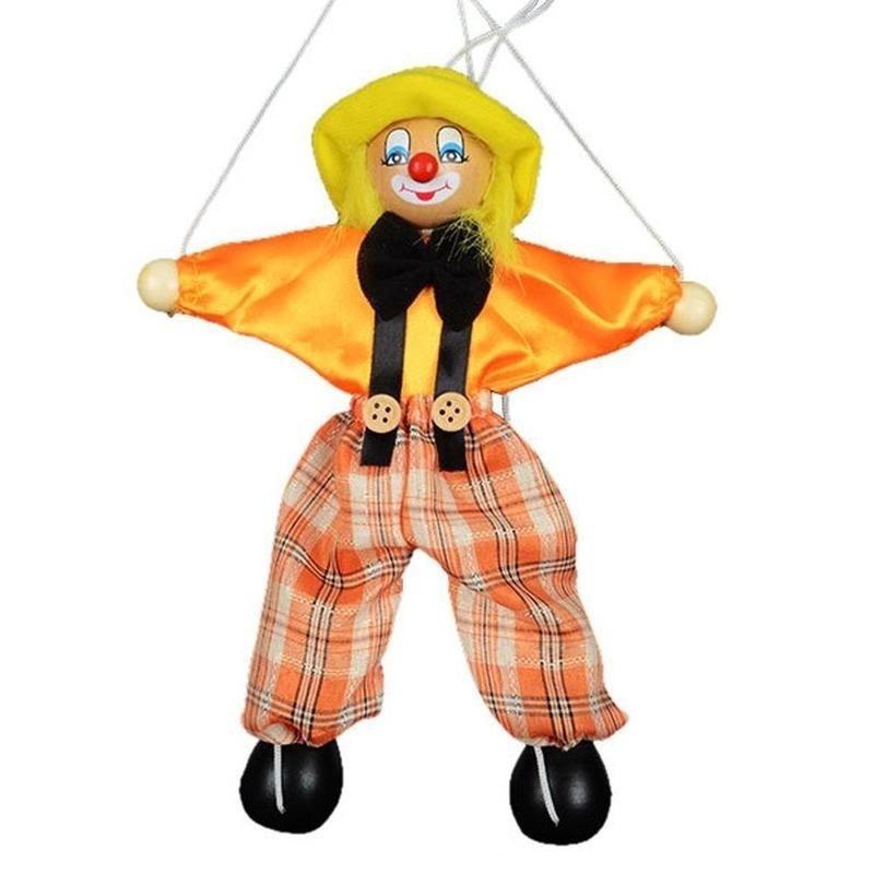 Pull String Puppet Clown Wooden Marionette Joint Activity Doll Vintage Child Toy