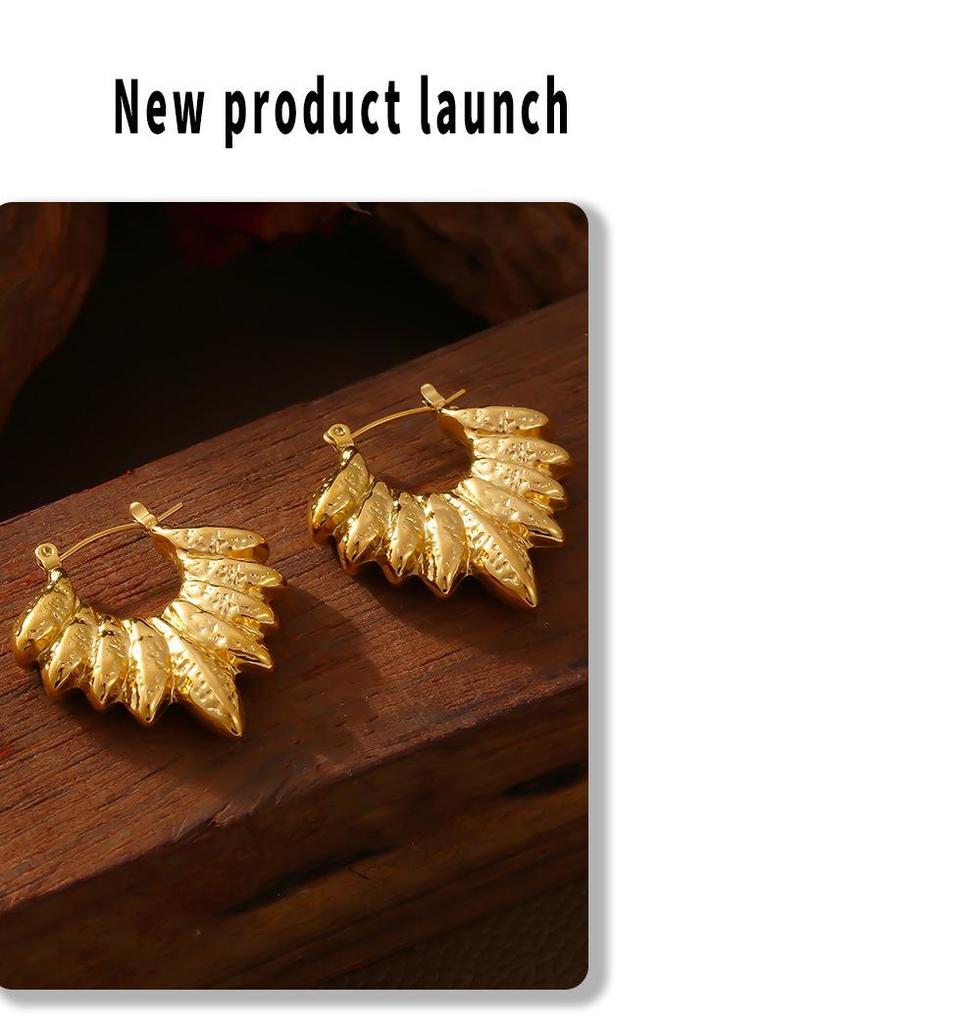 Leaf-Shaped 18K Gold Plated Titanium Steel Earrings