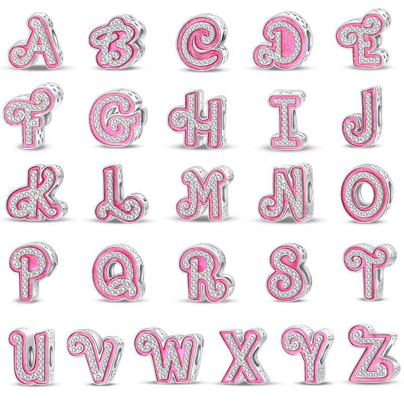 100% Copper Metal 26 Letter Shiny Princess Pink Series Charm Bead Components Bead Components Compatible With Authentic Original Bracelets Do It