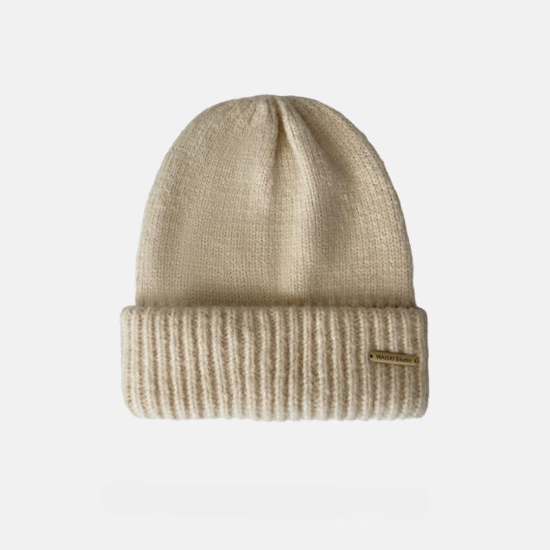 

Women s Autumn and Winter Metal Standard Knitted Hat Loose Thickened Wool Hat One Size
