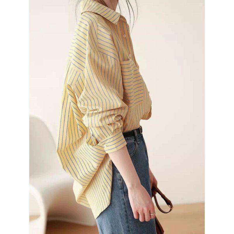 

Скидка в торговом центре Снять со счета в шкафу Груз с логотипом Отрезной счетчик Роскошный бренд Полосатая рубашка Воротник поло Карман Одежда для защиты от солнца Yellow S