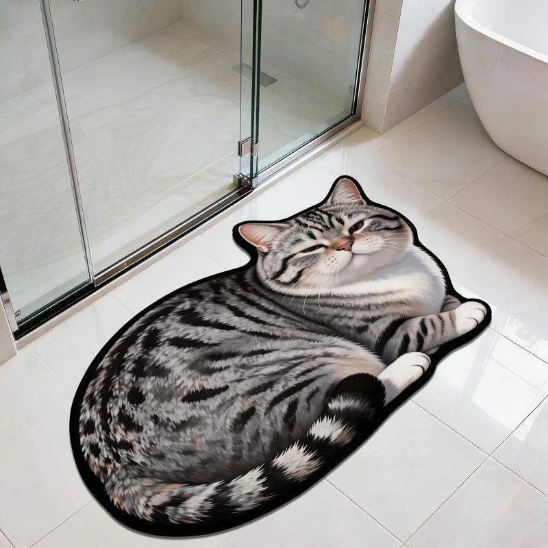 Tappetino da Bagno in Diatomea a Forma di Gatto Carino 3D Super Assorbente Antiscivolo Asciugatura Rapida Zerbino per Bagno per Amanti dei Gatti Decorazione per la Casa Regalo
