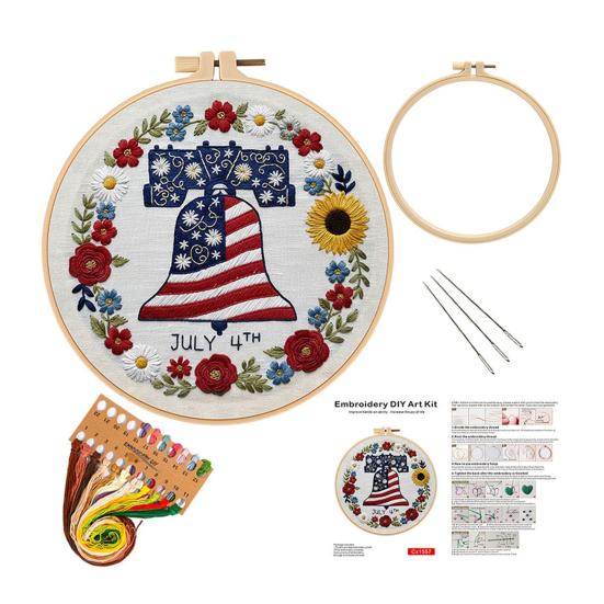 July 4th Embroidery Kit DIY Embroidery Craft Set with Hoop Threads Hand Embroidery Kit for Beginners Adults