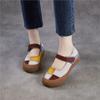 Johnature Genuine Leather Mixed Colors Soft Soled Women's Shoes Retro Round Toe Shallow Flat Shoes