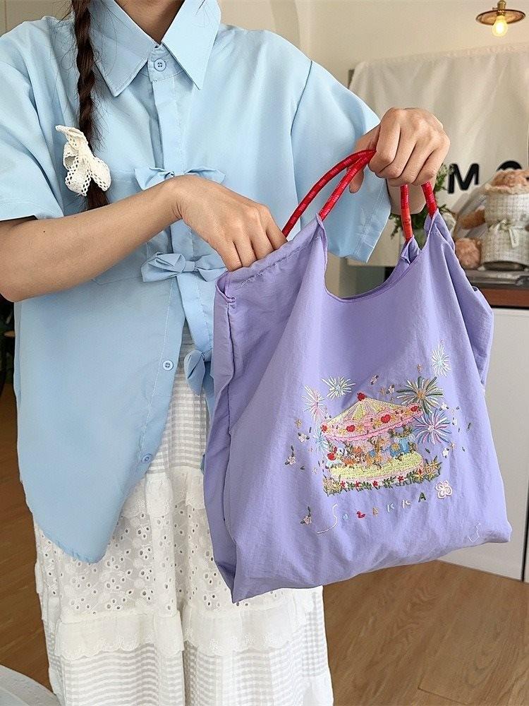 Exquisite Embroidered Oxford Tote Bag For Shopping Stylish Daily Use In Multiple Colors