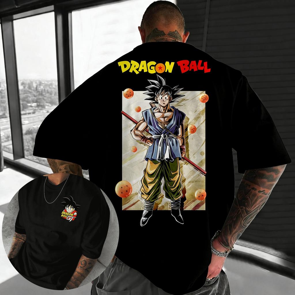 New Dragon Ball Anime Goku Roundneck Shortsleeved 2026 Summer American Mens Loose and Breathable Sports Cotton Tshirt