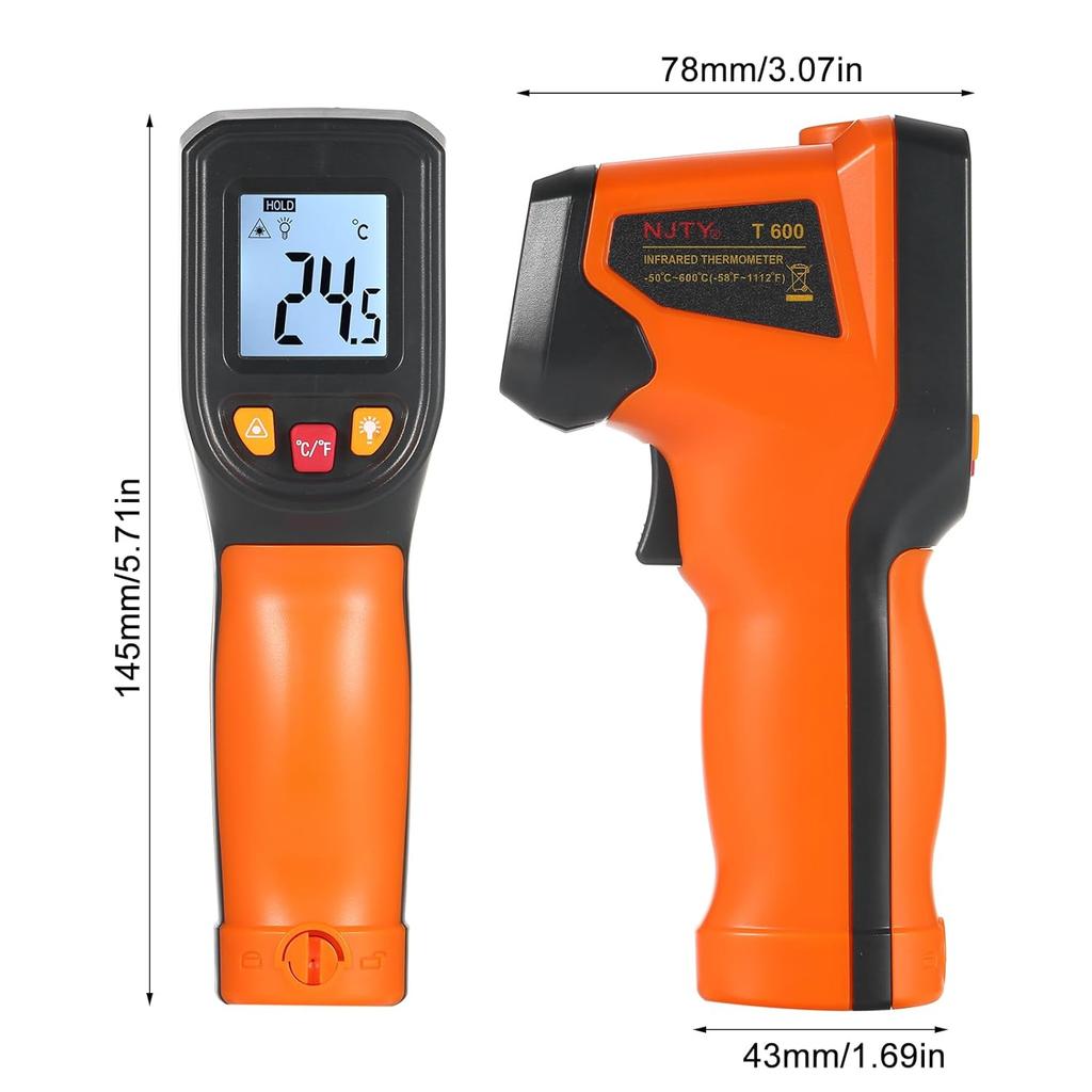 Infrared Thermometer Non-Contact Digital Temperature Gun -50°C~600°C (-58°F~1112°F) IR Thermometer for Industrial, Kitchen Cooking, Automotive,