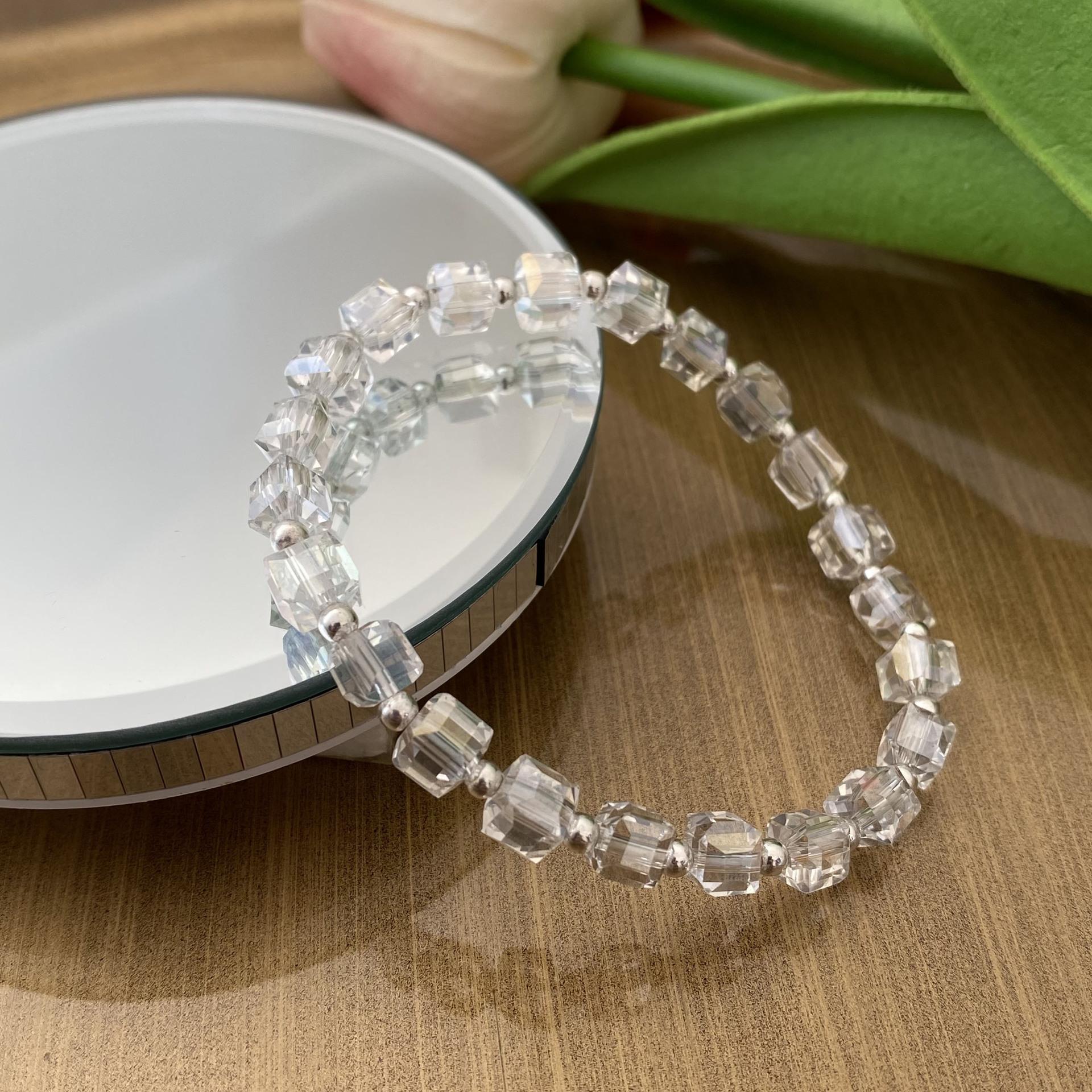 

Искусственный браслет из ограненного хрусталя, кубик сахара, сверкающий кристалл, маленький свежий женский, высококлассный подарок для пары Elastic adjustable