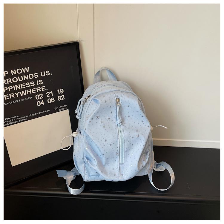 Schoolbag milk mist powder texture sense embroidery star backpack female soft huhu sweet sister little fairy travel shopping small backpack