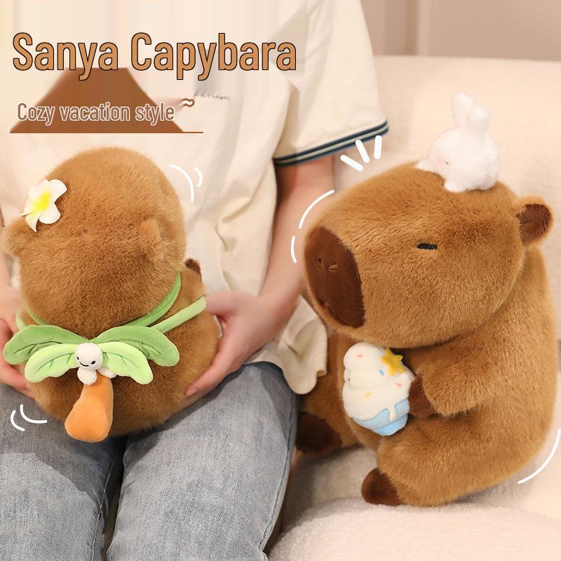 Capybara Sanya Plush Toy and Coconut Tree Hugging Pillow Doll
