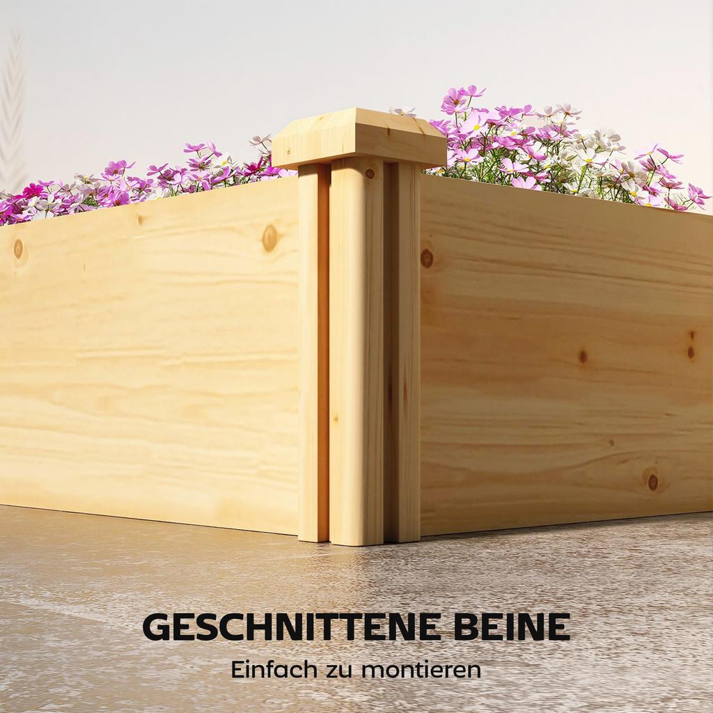 Raised Garden Bed Wood, Planting Bed with Partition, Open Bottom, Cold Frame Garden Bed, 235 x 66 x 26 cm, Natural Wood