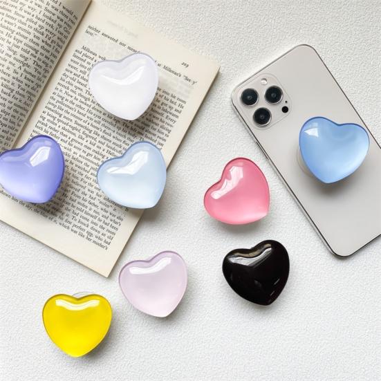 Mobile Phone Holder Foldable Telescopic Universal Non-slip Space-saving Lazy Bracket Faux Crystal Glass Cute Cartoon 3D Love Heart Phone
