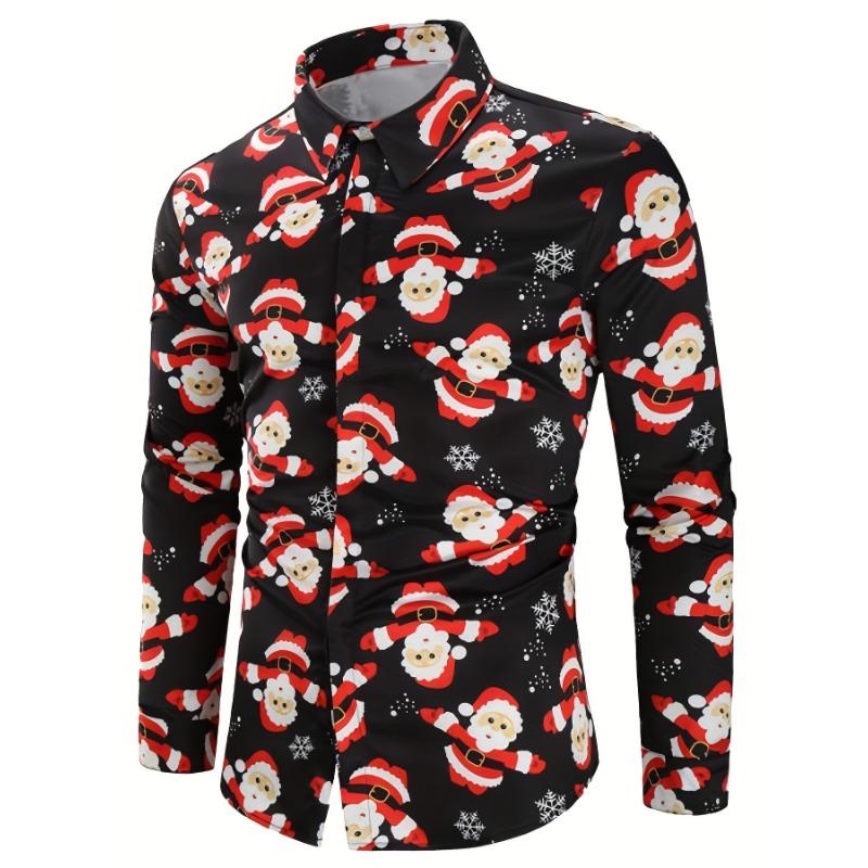 Christmas Festival Theme Men's 3D Printed Formal Shirts Christmas Tree Santa Claus Graphic Long Sleeve Shirt Fashion Men's Shirt