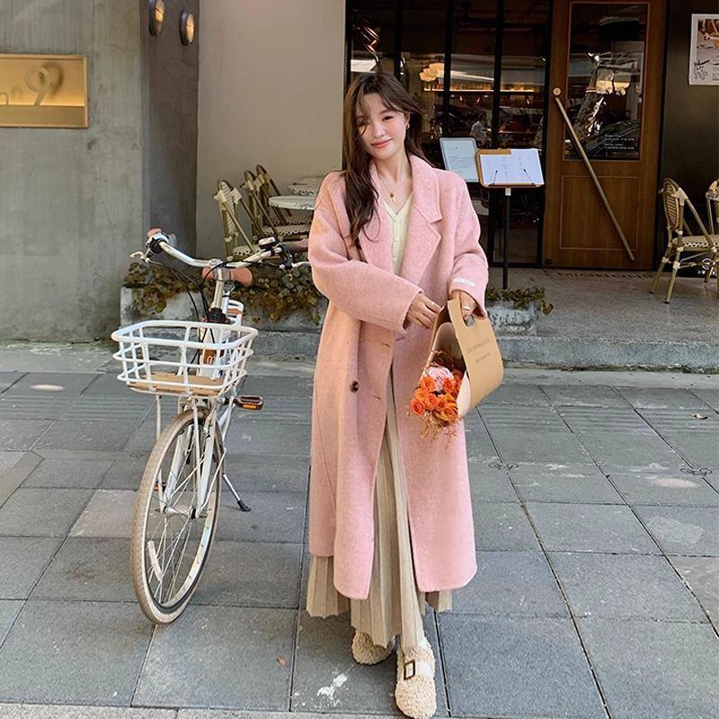 

Apricot Women s Mid-Length Wool Coat - New Korean Style for Autumn/Winter 2026 XL рожевий