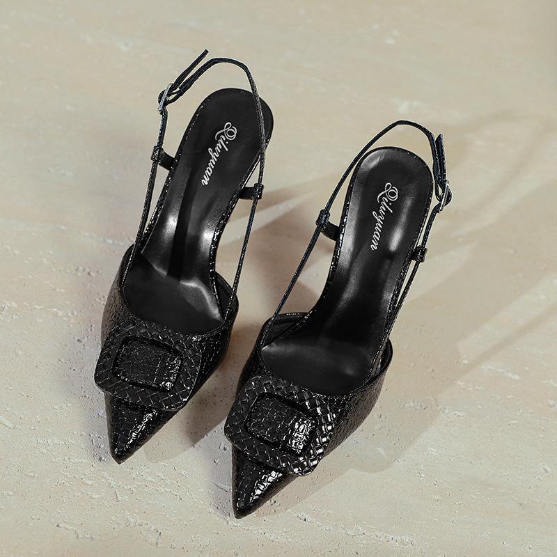 Baotou empty sandals women's 2025 new summer large size women's shoes red word with pointed high heels stiletto