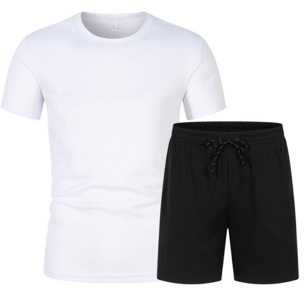 Men's Quick-Dry Summer Fitness Set: Solid Color Short Sleeve T-Shirt & Breathable Running Shorts