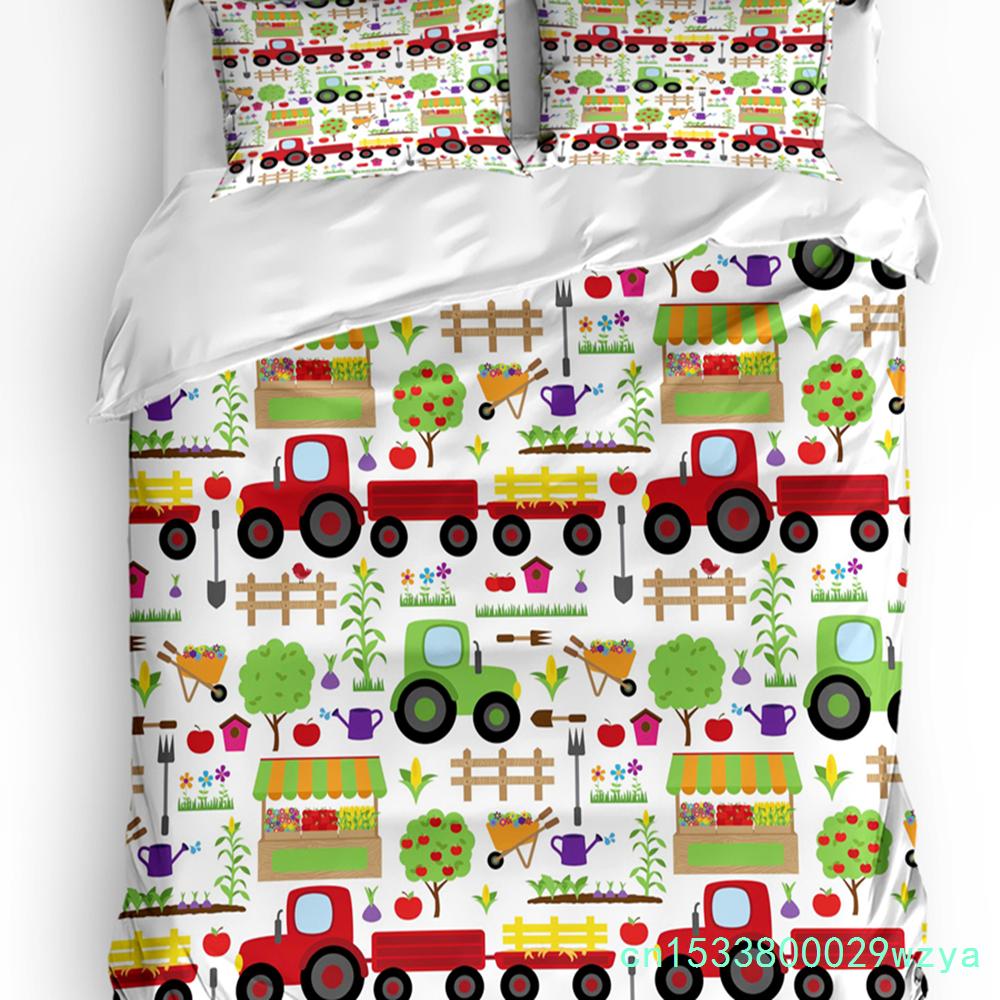 Excavator Car Vehicle Road Sign 3pcs Bedding Set For Bedroom Double Bed Home Textile Duvet Cover Quilt Cover Pillowcase