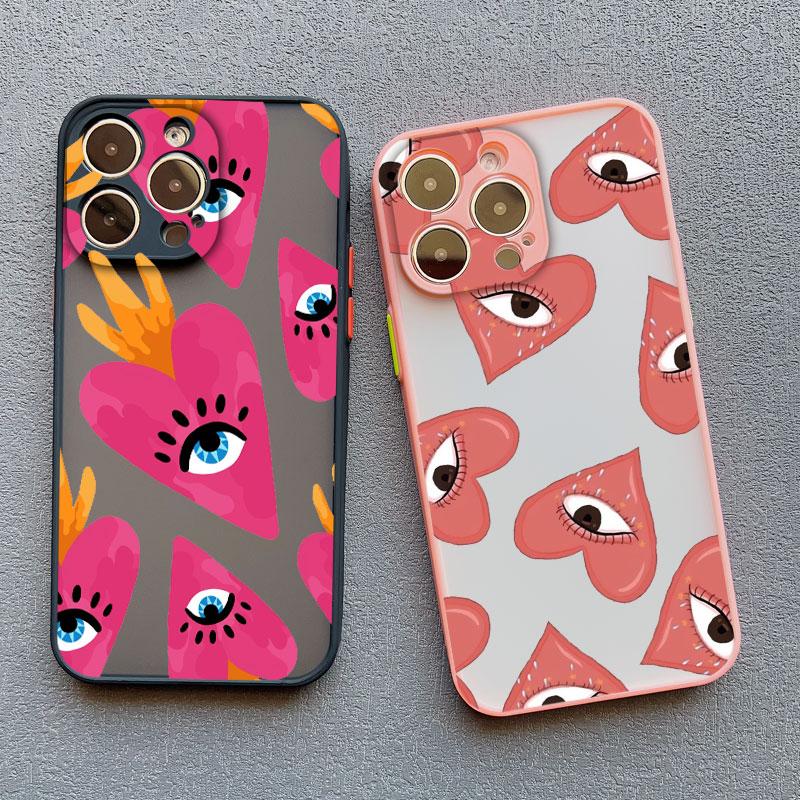 Fashion Lucky Love Heart Evil Eye Print Phone Case for IPhone 16 11 12 13 14 Pro Max Mini 15 14 7 8 Plus SE2 X XR XS Back Covers