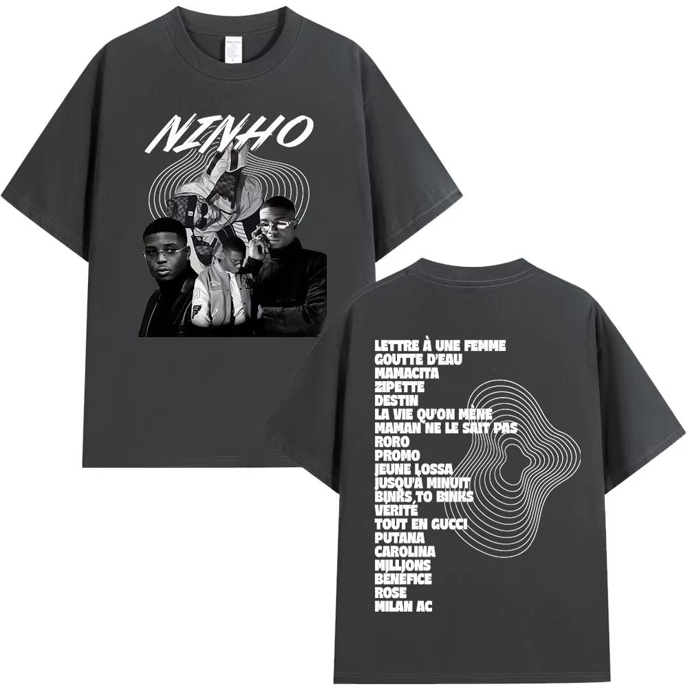 Rapper Ninho album graphics 100Cotton music Tshirt Men 2026 New Summer Hip hop unisex ventilate Short sleeve shirt fan gifts