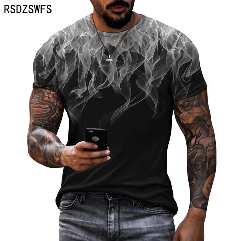 Colorful Flame Graphic 3D Print Men's T-Shirt Fashion O-Neck Short Sleeve Street Trendy Oversized T Shirt Casual Male Tops Tees