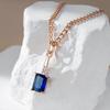 Unusual Shiny Square Blue Natural Zircon Pendant Necklace For Women Luxury  Rose Gold Color Party Daily Fine Jewelry