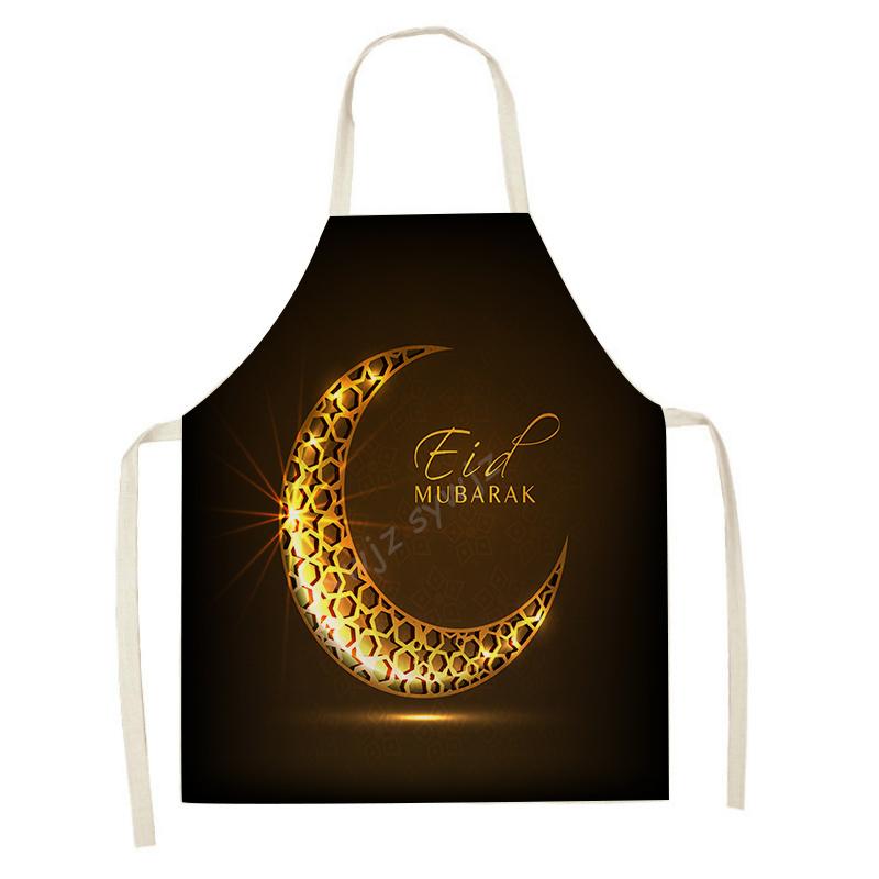 Cooking Baking Apron Muslim Eid Mubarak Printed Kitchen Apron Women's Ramadan Festival Gift Home Star Crescent Bib Decoration
