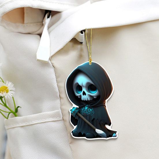 Cloak Skeleton Man Pendant 2D Flat Acrylic Bag Charm Car Rearview Mirror Ornament Halloween Christmas Tree Decoration