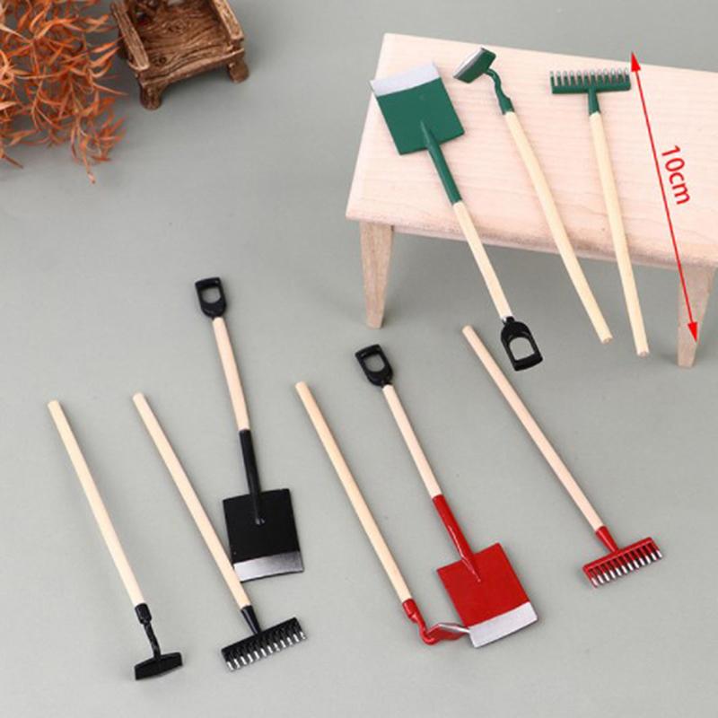 3Pcs 1:12 Dollhouse Miniatures Gardening Shovel Rake Hoes Farm Tool Doll Decor Fairy Garden Accessories Furniture Toys