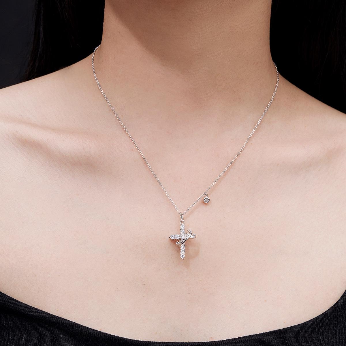 S925 Sterling Silver Crown Cross Moissanite Necklace - European & American Bestseller