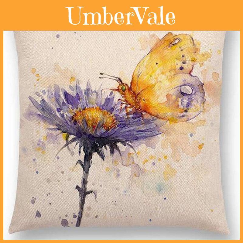 Premium Quality Watercolor Lion Flowers Butterfly Lane Bird Wren Cushion Cover For Versatile Use