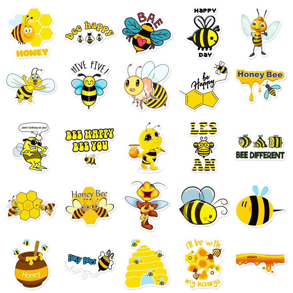 50 Pieces of Little Bee Stickers for Children Cartoon Animals Little Bee Kindergarten Reward Small Stickers Suitcase Stickers