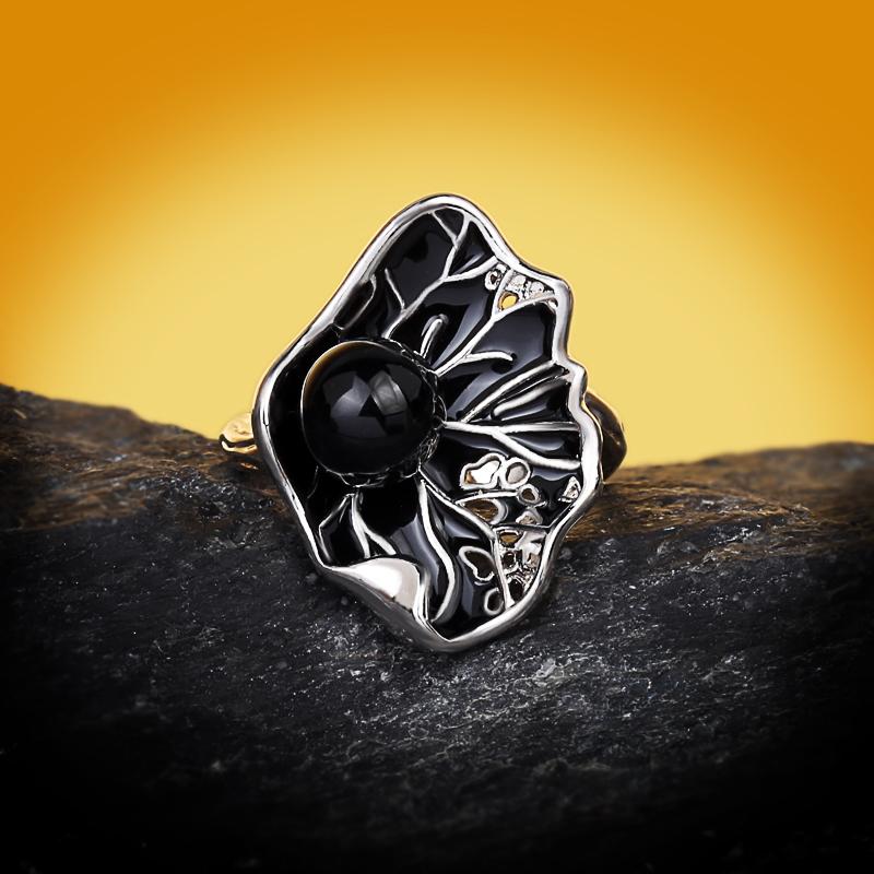 2024 New Black Hollow Pearl Women's Ring Fashion Handmade Epoxy Enamel   Silver Women's Ring Party