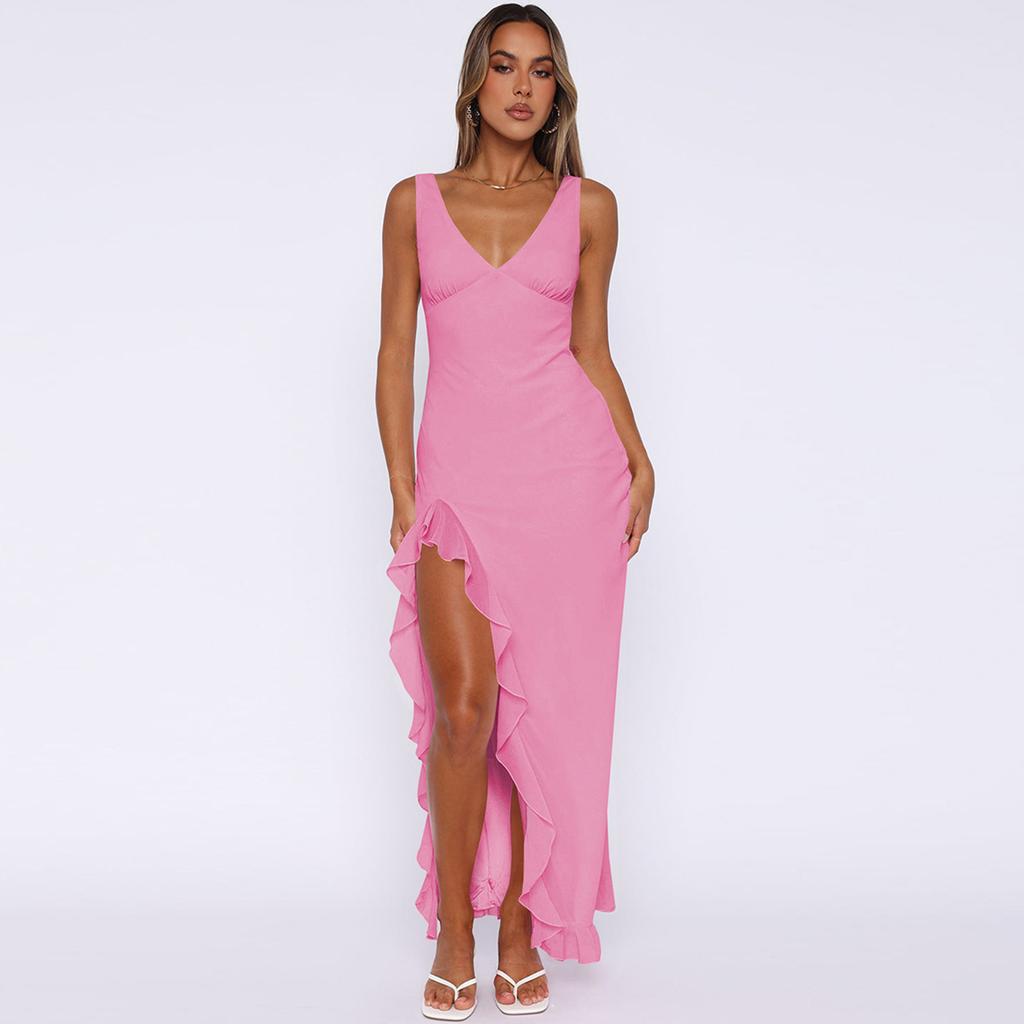 Women's Fashionable Casual Slit V-neck Dress