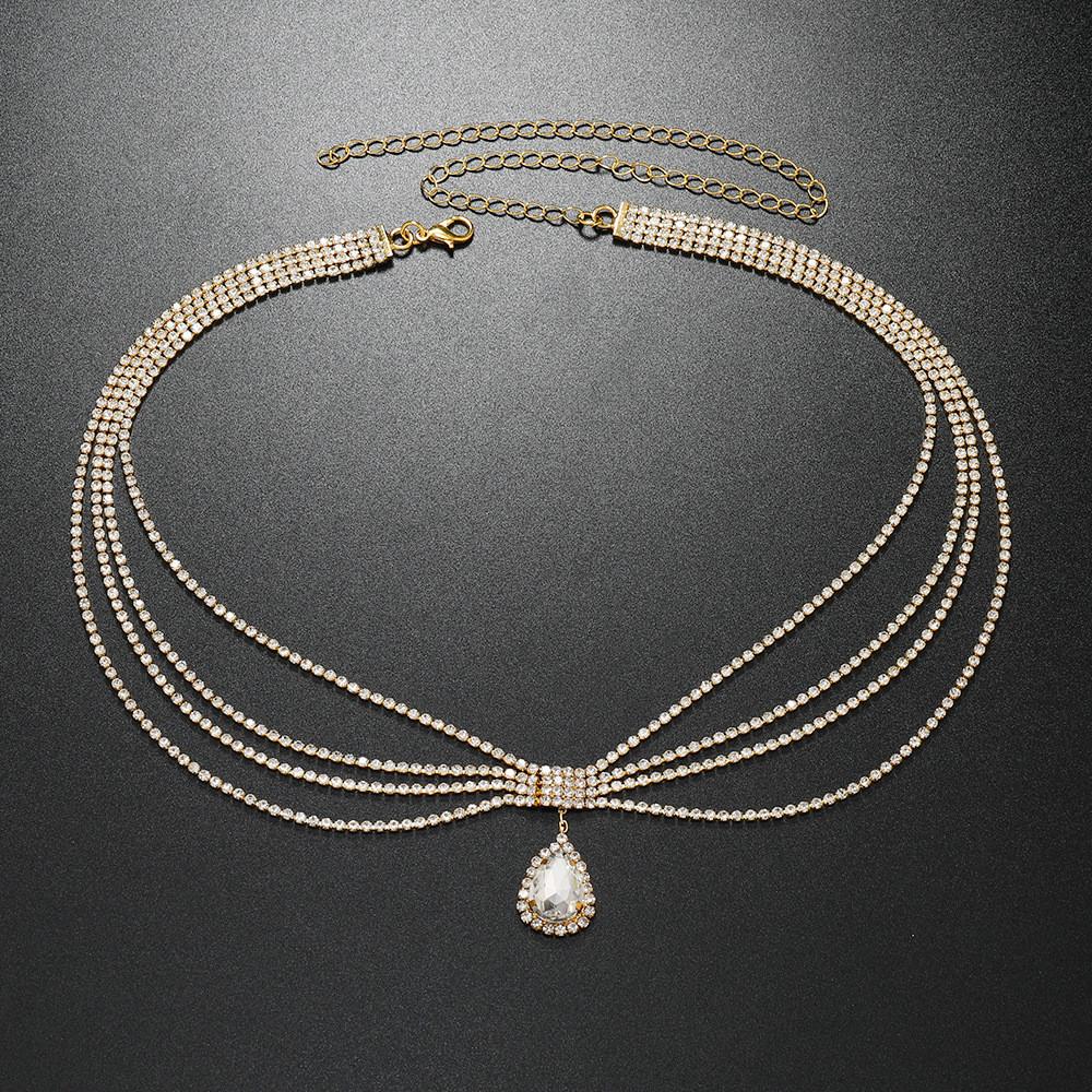 Feng Shui Ethnic Diamond Pendant Design Multi Layer Chain Headpiece Women