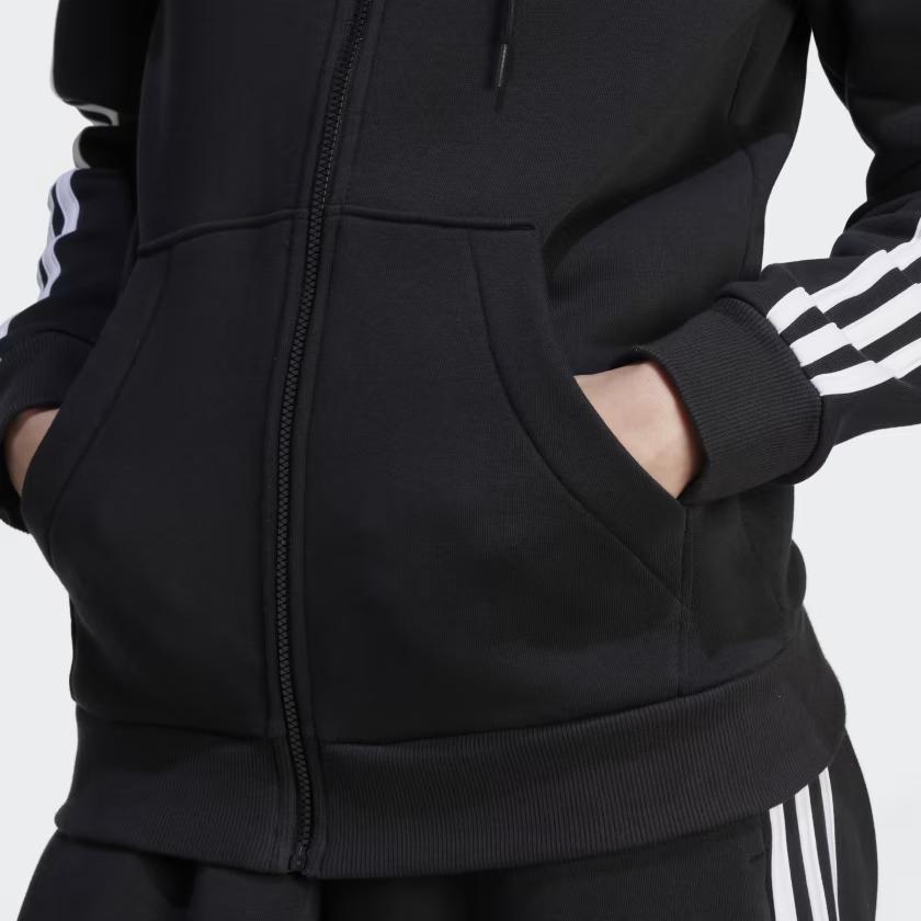 Adidas Striped Zip-Up Hooded Jacket With Long Sleeves Women Outerwear Black HZ5743