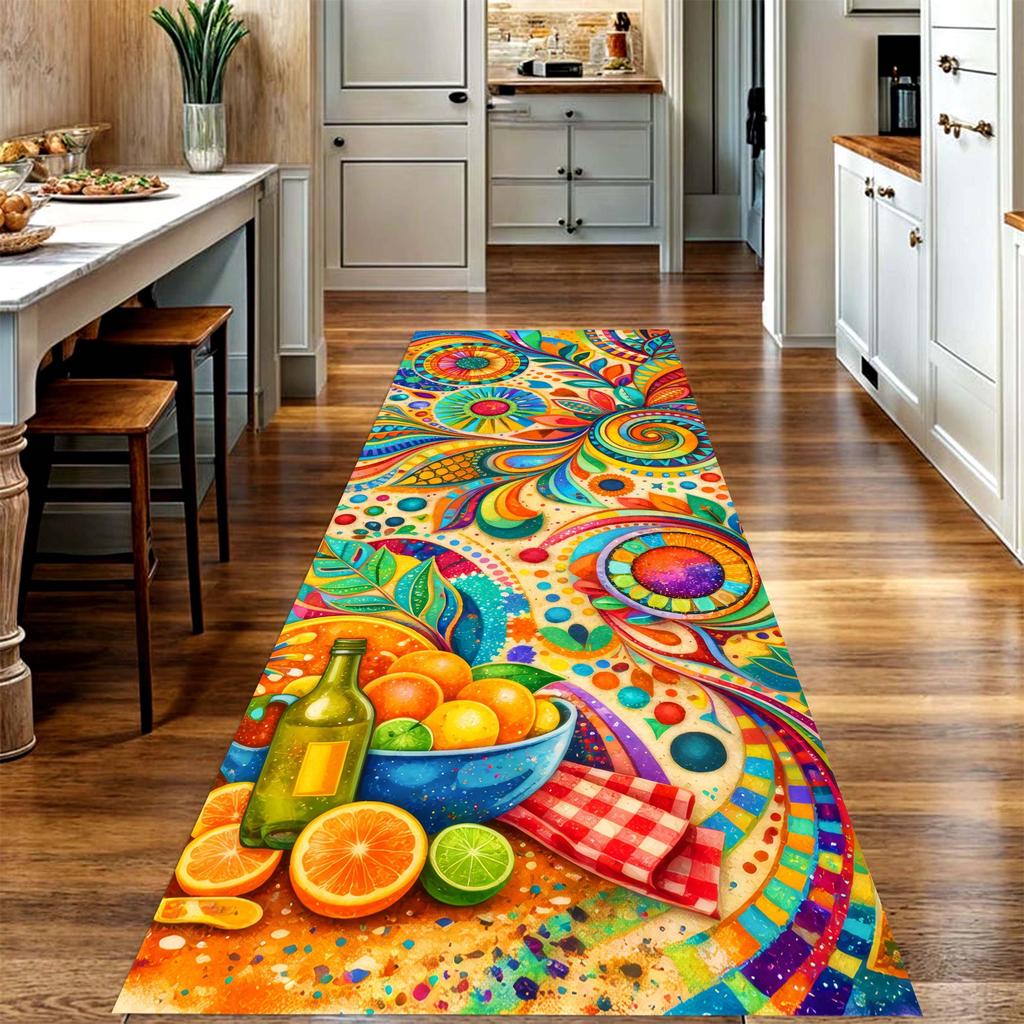 Spice Spoon Print Long Runner Rug,Kitchen Food Theme,Decorate kitchen corridor,living room,entry hallway,balcony area