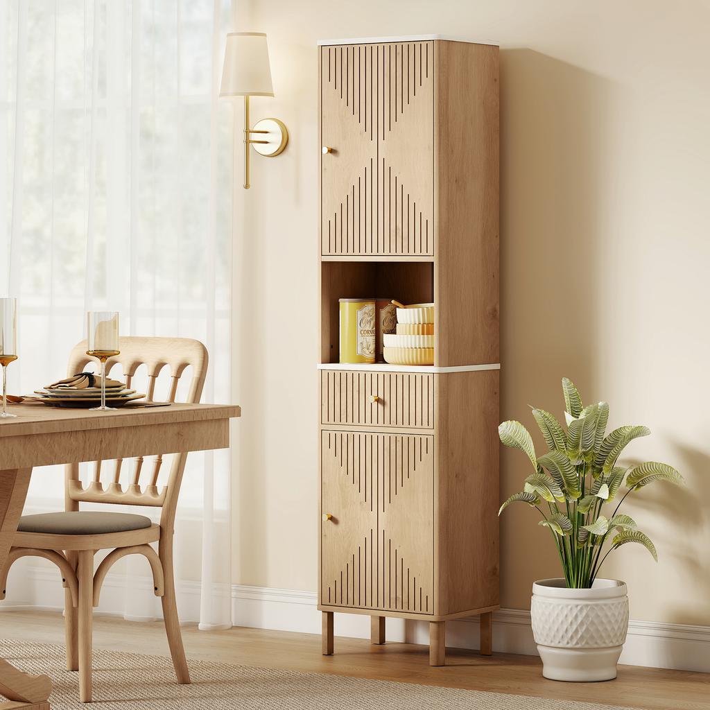 Multi-Storage Slimline Bathroom Cabinet - Oak Wood Effect