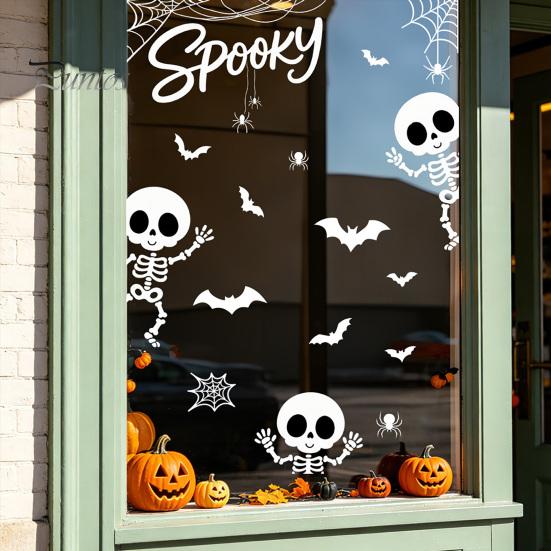 Removable Window Film Halloween Ghost/Skeleton Static Clings, PVC Waterproof Glass Stickers, Clings Decals for Home Party Door Decoration Holiday