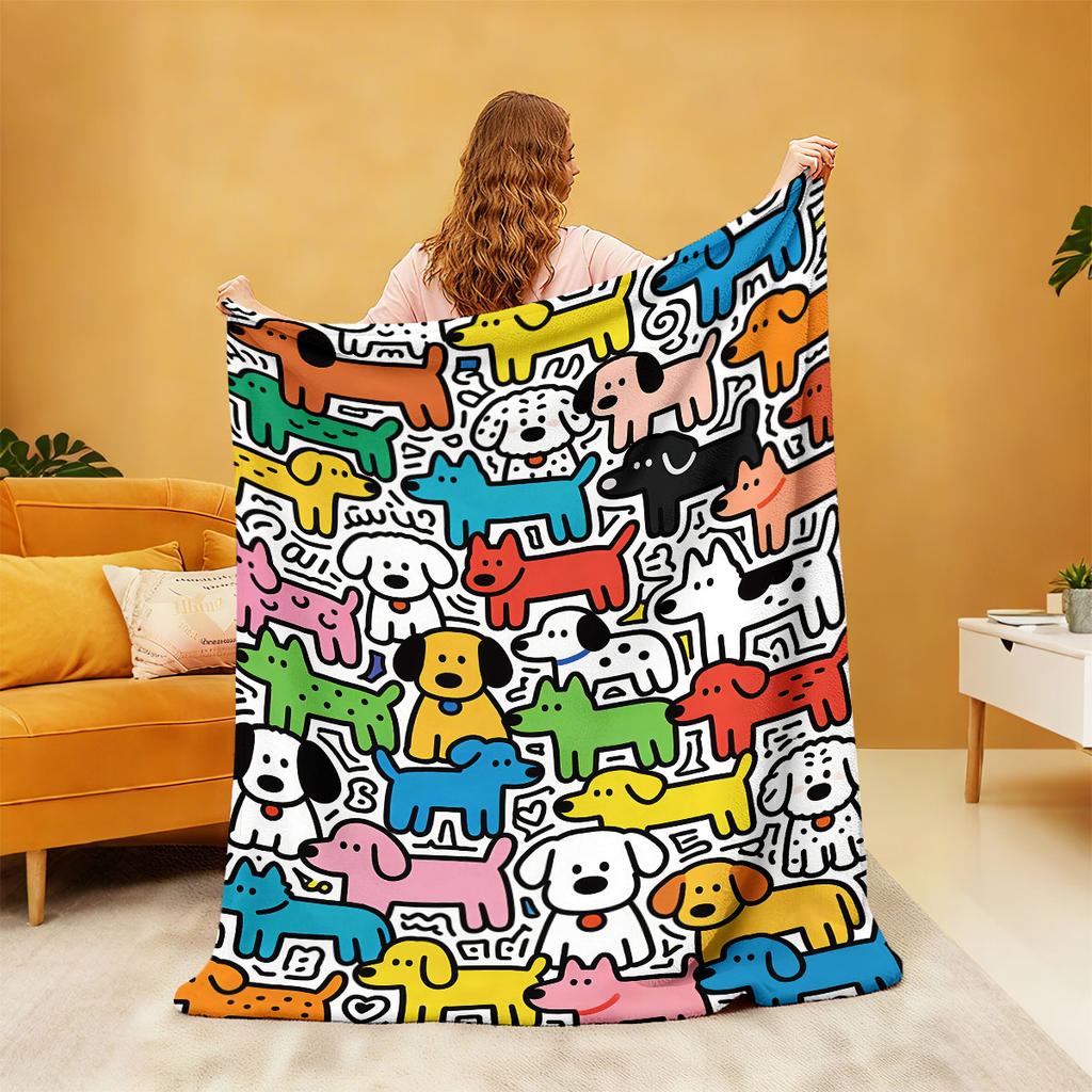 1Pc Colorful Cartoon Animal Printed Flannel Blanket, Multiple Sizes For Casual Comfort, Machine Washable Cover Blanket