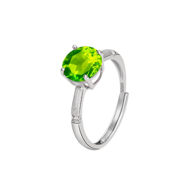 S925 silver inlaid treasure ring, natural garnet citrine single stone design, wire drawing process, high-end gift for women