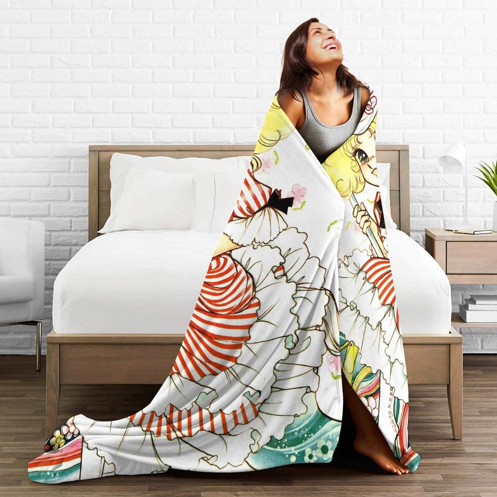Super Warm BlanketChildren Travel Candy Candy Manga Throw Blanket Flannel Bedspread For Outdoor Novelty Sofa Bed Cover